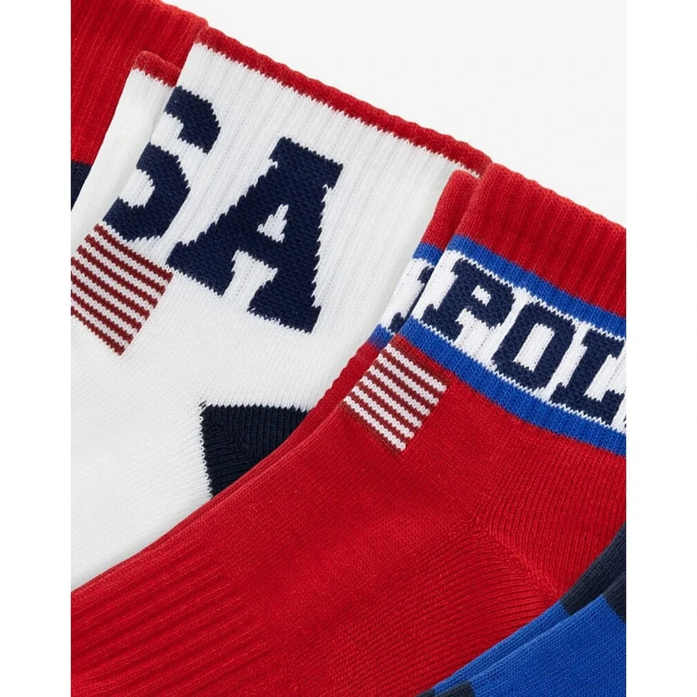Polo Ralph Lauren Mens 6 Pack Performance Quarter Socks USA Flag Red White Blue